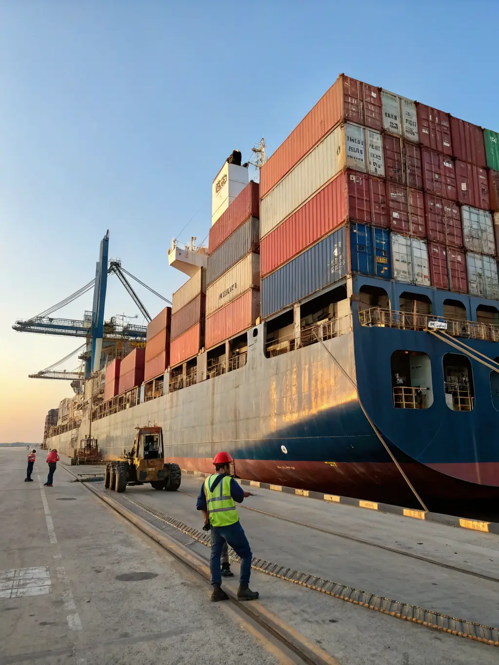 A photo of a large shipment of industrial materials being loaded onto a cargo ship, emphasizing the scale and efficiency of A One Plus Group's export operations.