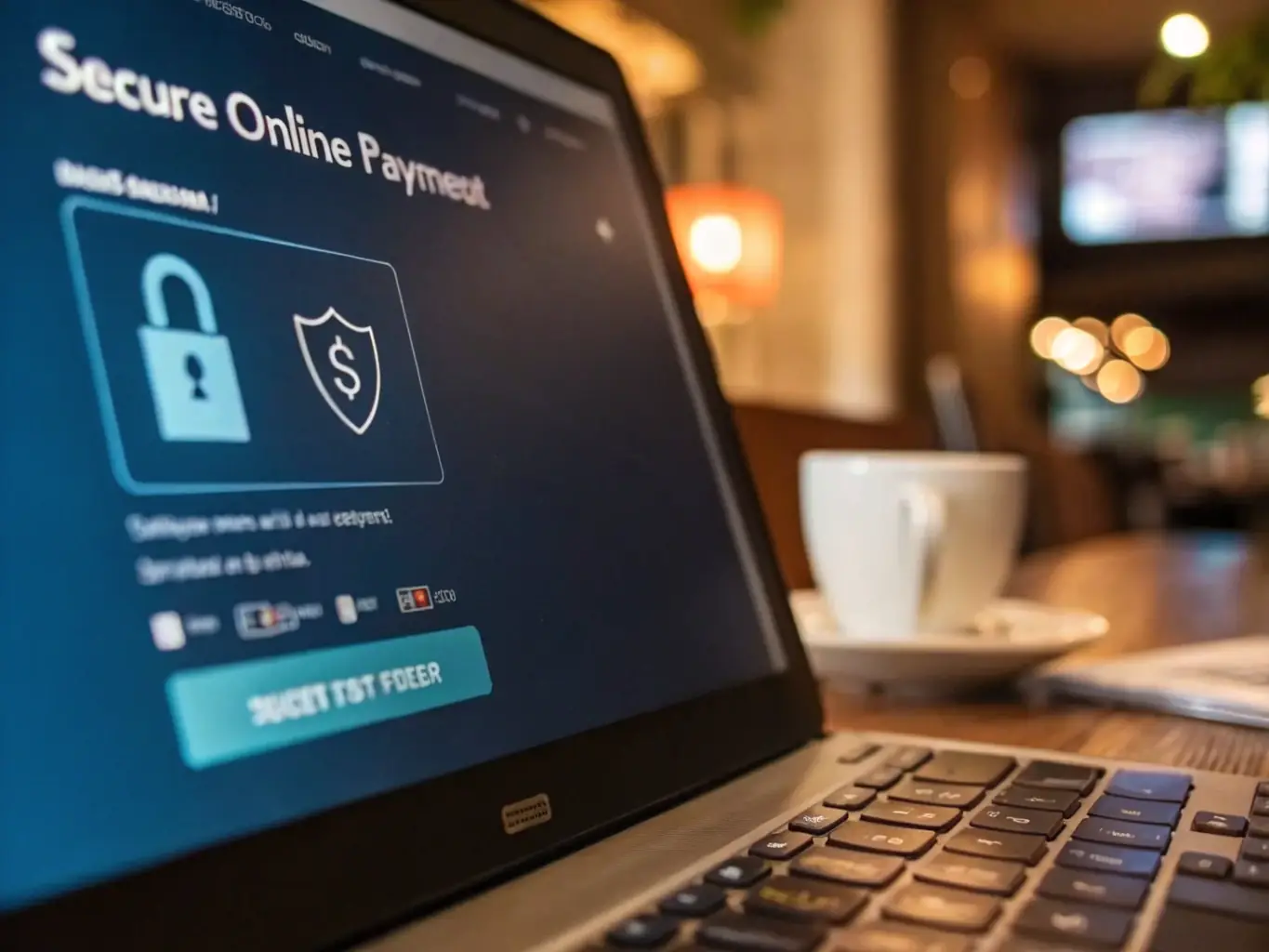 A secure online payment gateway interface with encryption symbols, highlighting A One Plus Group's commitment to secure and reliable international payment solutions.